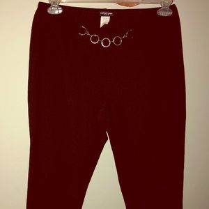 Black Pin Stripe Texture Belt Capri Pants Size L